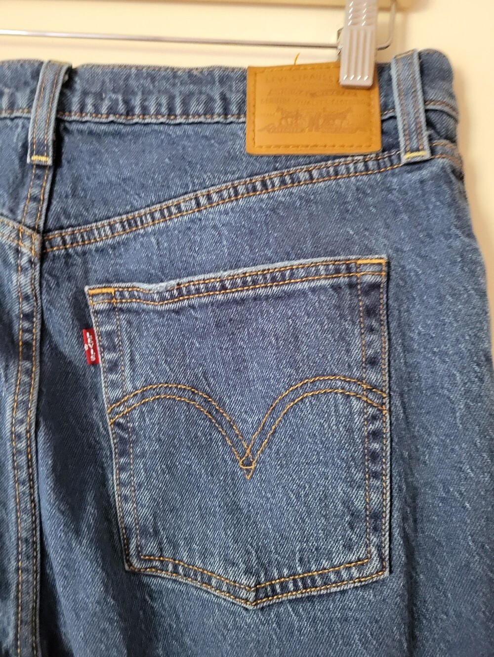 LEVI'S Ribcage Full Length High Rise Straight Leg Dark Wash Denim Jeans Size 31 - Picture 7 of 10